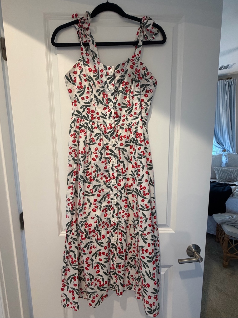 White Cherry-Print Maxi Sundress